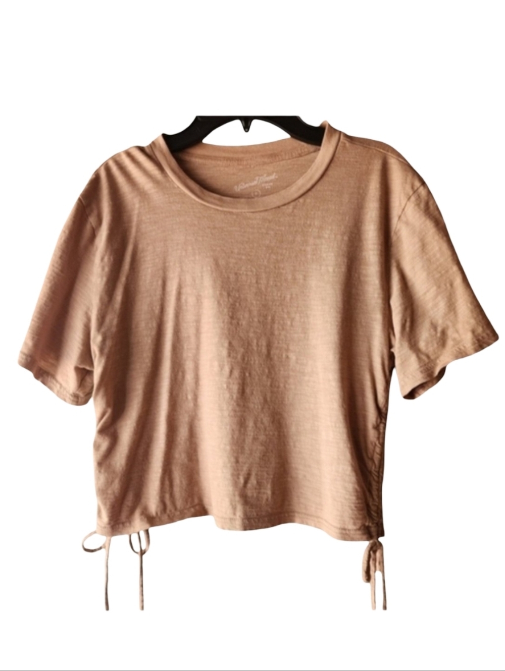 UNIVERSAL THREAD Side Tie Ruched Cotton Crop Top Neutral Earthy Khaki EUC Sz S